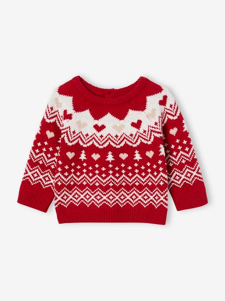 Mädchen Baby Weihnachtspullover aus Jacquardstrick Oeko-Tex rot 1