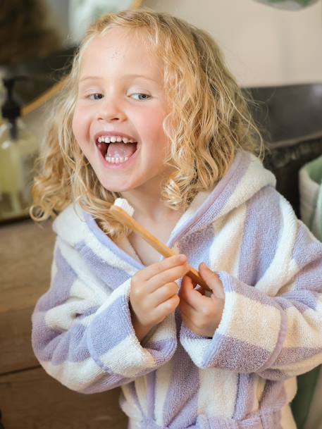 Kinder Bademantel OZEAN, personalisierbar gelb gestreift+grün gestreift+rosa gestreift+violett gestreift 56