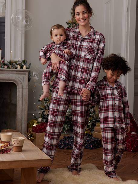 Karierter Damen Schlafanzug Weihnachts-Capsule HAPPY FAMILY Oeko-Tex rot kariert 2