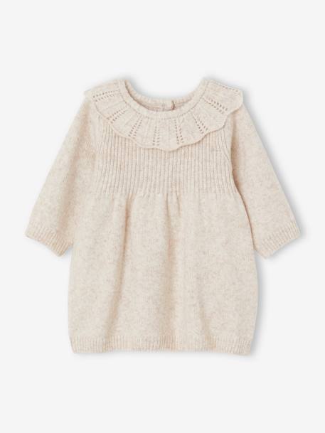 Mädchen Baby Strickkleid mit Kragen Oeko-Tex beige meliert 1