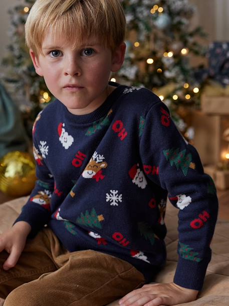 Jungen Weihnachtspullover mit lustigem Jacquardmuster Oeko-Tex marine 1