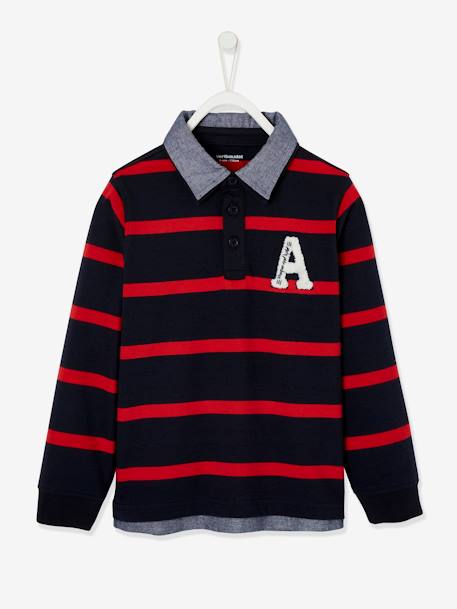 Jungen Poloshirt mit Lageneffekt dunkel blau+dunkelrot+englischgrün+hellgrau meliert+marine+rot gestreift 24