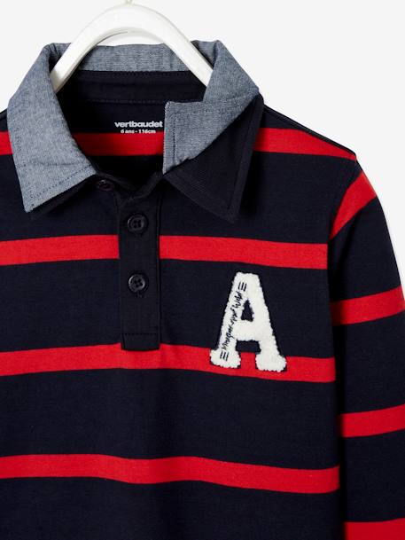 Jungen Poloshirt mit Lageneffekt dunkel blau+dunkelrot+englischgrün+hellgrau meliert+marine+rot gestreift 26