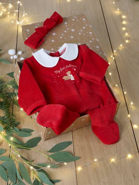 Baby Weihnachts-Geschenkset: Strampler & Haarband Oeko-Tex rot 1