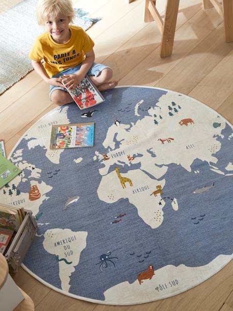 Runder Kinderzimmer Spielteppich WELTKARTE blau/mehrfarbig 1