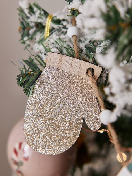 Zweifarbige Weihnachtsgirlande mit Holzschmuck natur 1