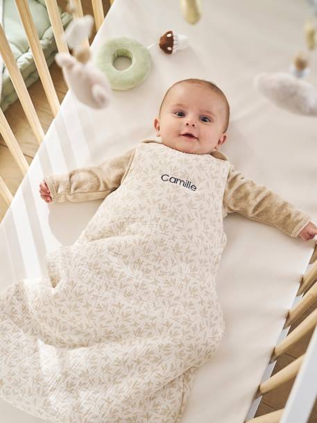 Ärmelloser Baby Schlafsack HYGGE, personalisierbar beige bedruckt 2