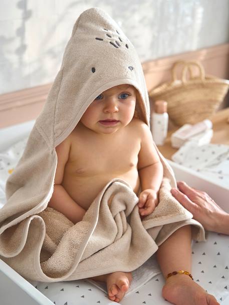 Baby & Kinder Kapuzenbadetuch mit Recycling-Baumwolle grün+pfirsich+sandfarben 12