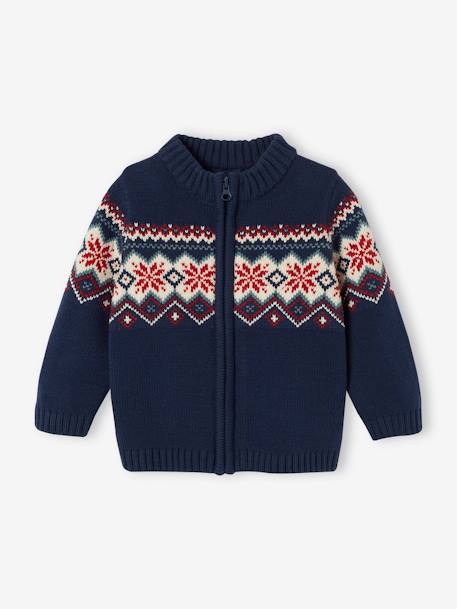 Baby Strickjacke mit Reißverschluss, Jacquardstrick marine 1