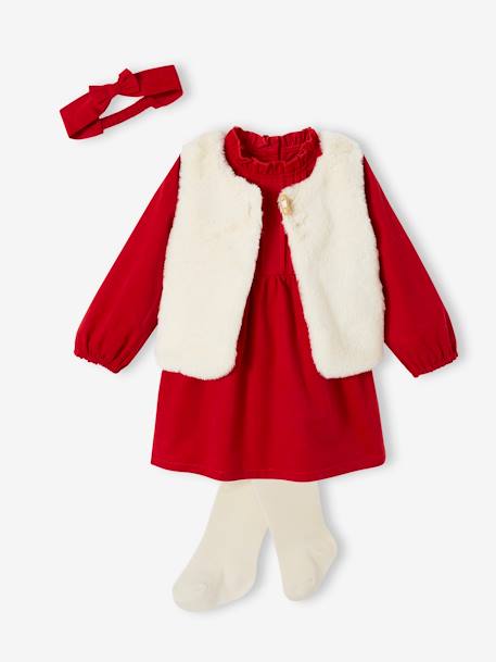 Mädchen Baby Weihnachts-Set: Kleid, Fellweste & Accessoires rot 1