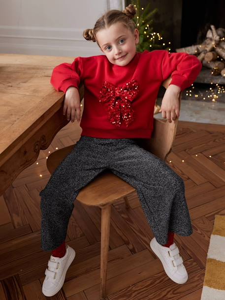 Mädchen Weihnachts-Sweatshirt mit Pailletten-Schleife rot 6