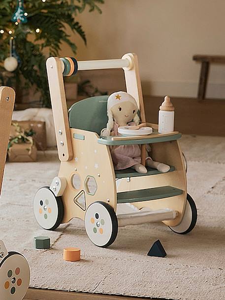 Lauflernwagen mit Puppensitz, Holz FSC® grün+weiß 1