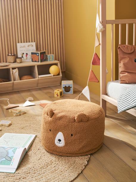 Kinderzimmer Sitzsack BÄR aus Teddyfleece braun grüner wald 1