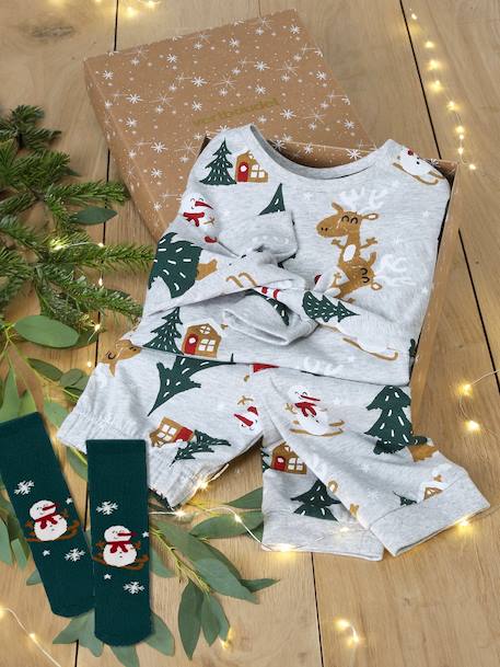 Jungen Weihnachts-Geschenkset: Schlafanzug & Socken Oeko-Tex grau meliert 1