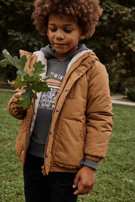 Jungen Winterjacke mit Kapuze und Webpelzfutter, Recycling-Polyester bronze 3