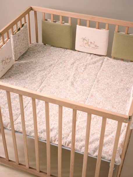 Wendbare Baby Bettumrandung/Laufgitterpolster BABYLON Oeko-Tex beige bedruckt 1