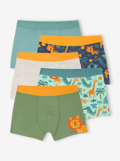 Bio-Kollektion: 5er-Pack Jungen Stretch-Boxershorts Dschungel grün 1