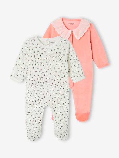 2er-Pack Baby Samt-Strampler mit Recycling-Polyester, Blumen und Kragen pfirsich 1