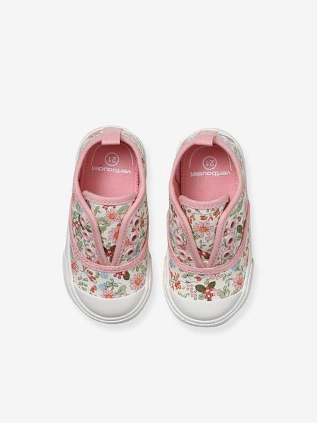 Baby Stoff-Sneakers mit Gummizug rosa bedruckt+weiß bedruckt 4