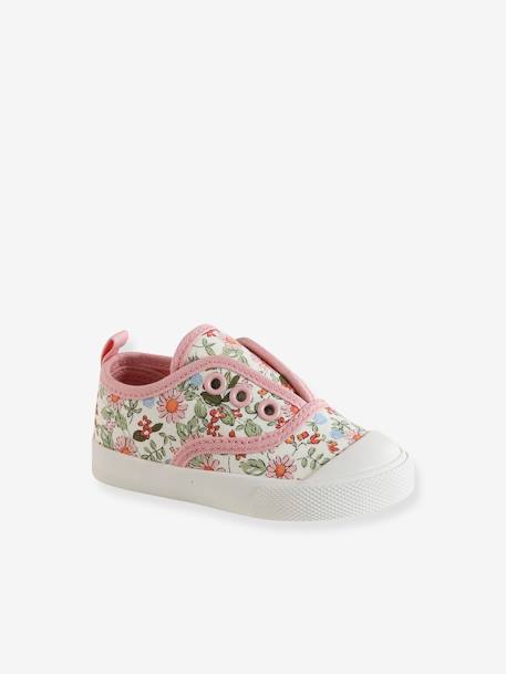 Baby Stoff-Sneakers mit Gummizug rosa bedruckt+weiß bedruckt 1