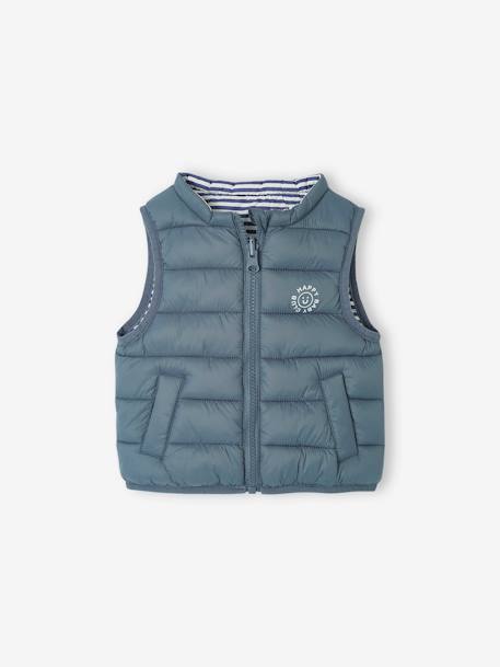 Wendbare Baby Steppweste mit Reißverschluss und Recycling-Polyester graublau 3