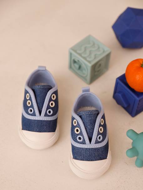 Baby Stoff-Sneakers mit Gummizug blau+blau chambray 15