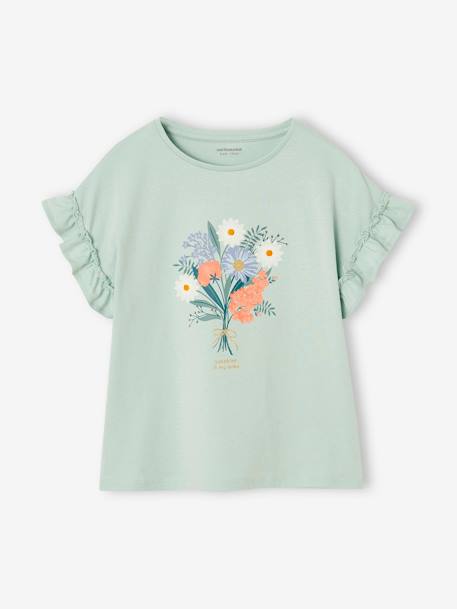 Mädchen T-Shirt mit Volantärmeln dunkelrosa+hellgelb+himmelblau+marine+weiß/hase 13