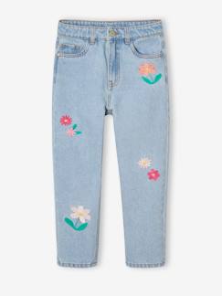 Maedchenkleidung-Hosen-Mädchen Mom-Jeans mit Blumenstickerei