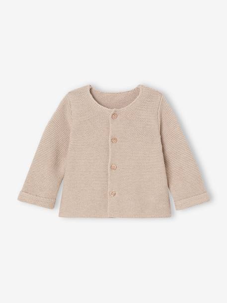 Baby Strickjacke aus Baumwolle BASIC beige meliert+marine+wollweiß 1