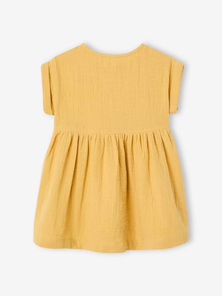 Mädchen Baby Kleid, Musselin grün+ocker 6