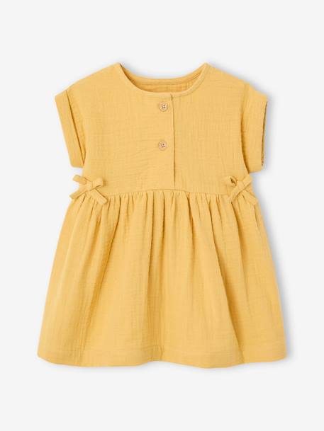 Mädchen Baby Kleid, Musselin grün+ocker 5