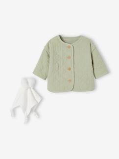 Babymode-Pullover, Strickjacken & Sweatshirts-Baby Geschenk-Set: gesteppte Musselinjacke & Schmusetuch mit Recycling-Polyester