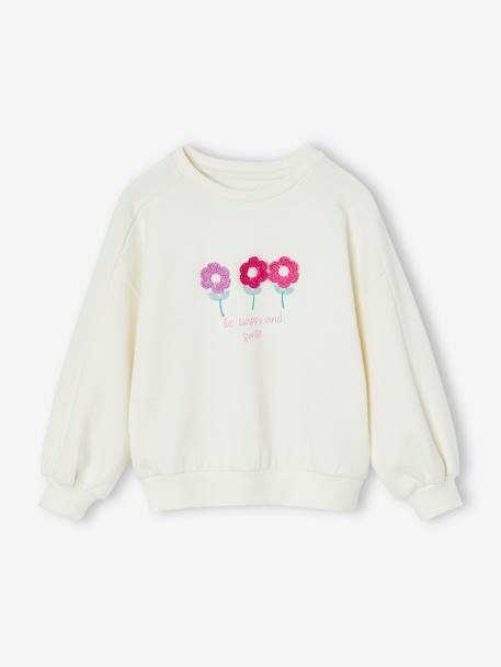 Mädchen Sweatshirt mit Print, Recycling-Polyester wollweiß 3