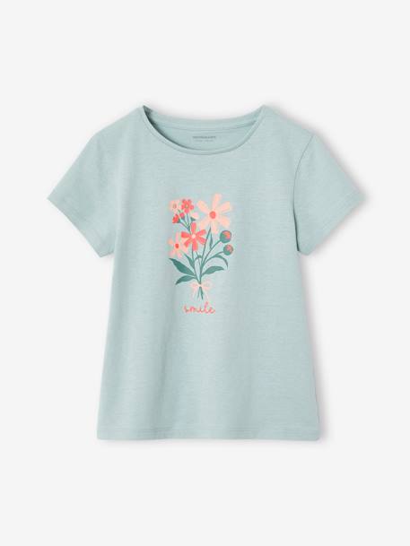 Mädchen T-Shirt mit Print BASIC OEKO-TEX® graublau+himmelblau+koralle 1