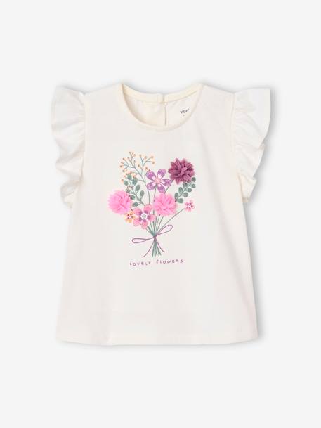 Mädchen Baby T-Shirt, 3D-Blumen altrosa+vanille 11