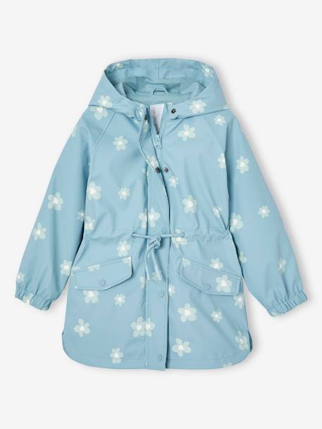 Mädchen Regenjacke mit Zauber-Trick aprikose pudrig+aqua gänseblümchen+himmelblau 17