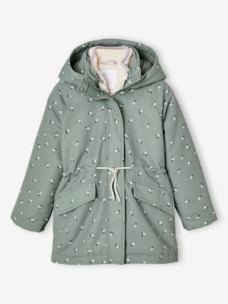 Mädchen 3-in-1-Jacke mit Recycling-Polyester graugrün+hellrosa 2