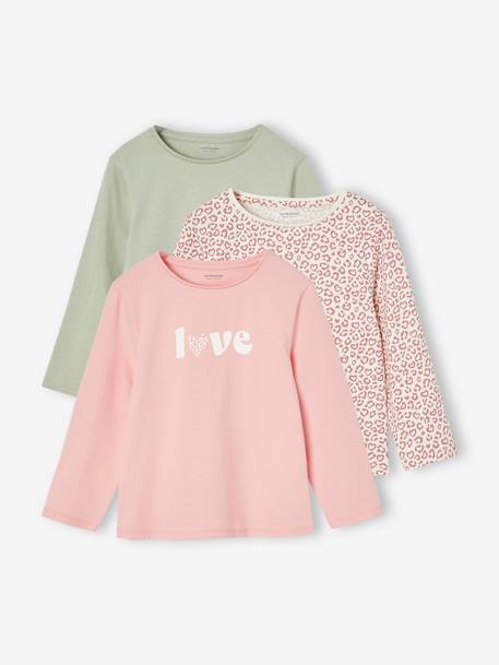 3er-Pack Mädchen Shirts mit Print BASIC OEKO-TEX® koralle+salbeigrün 9