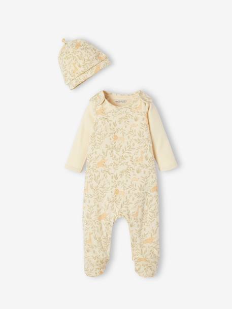 Bio-Kollektion: Baby Geschenk-Set aus Body, Latzhose & Mütze wollweiß 1