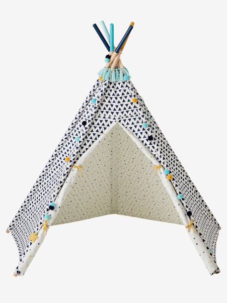 Kinder Spielzelt SIOUX, wendbares Tipi mit Holzstangen, FSC® - weiß/blau bedruckt - 1