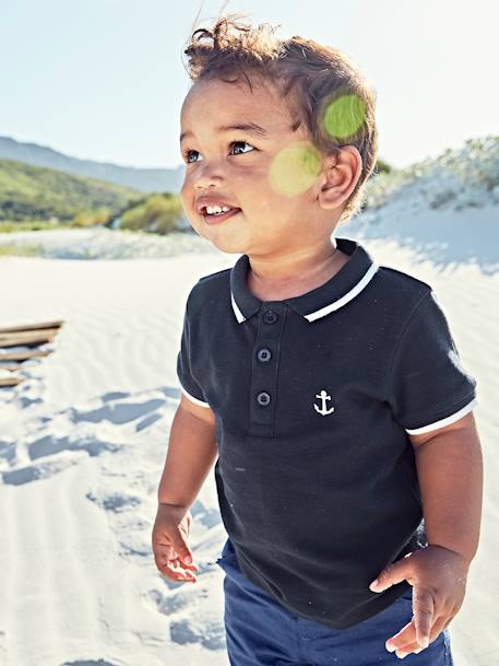 Jungen Baby Poloshirt mit Stickerei, personalisierbar Oeko-Tex - marine - 1