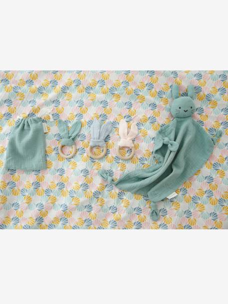 Baby Geschenk-Set: Schmusetuch & Greifling, personalisierbar - grün+rosa+senfgelb - 8