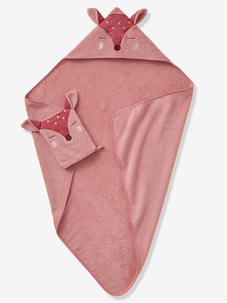 Baby-Set: Badetuch und Waschhandschuh REH Oeko Tex - rosa/reh - 2