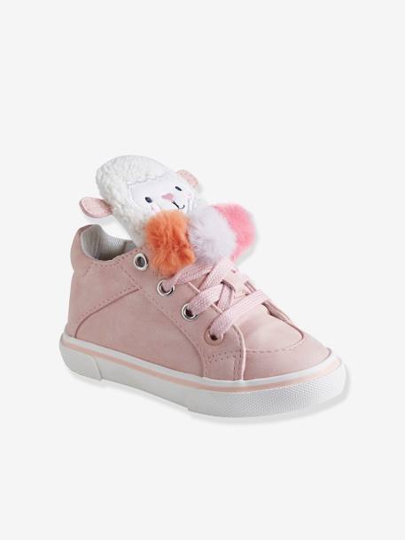 Mädchen Baby High Sneakers mit 3 Pompons wollweiß/pfirsich 2