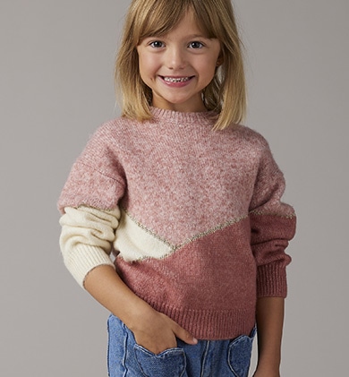 Mädchen Pullover im Colorblock-Style - pudrig rosa