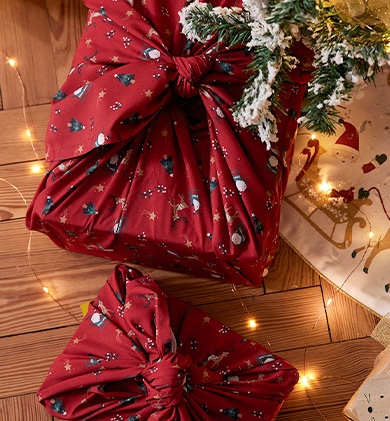 2er-Set Furoshiki-Geschenktücher Weihnachtsmann